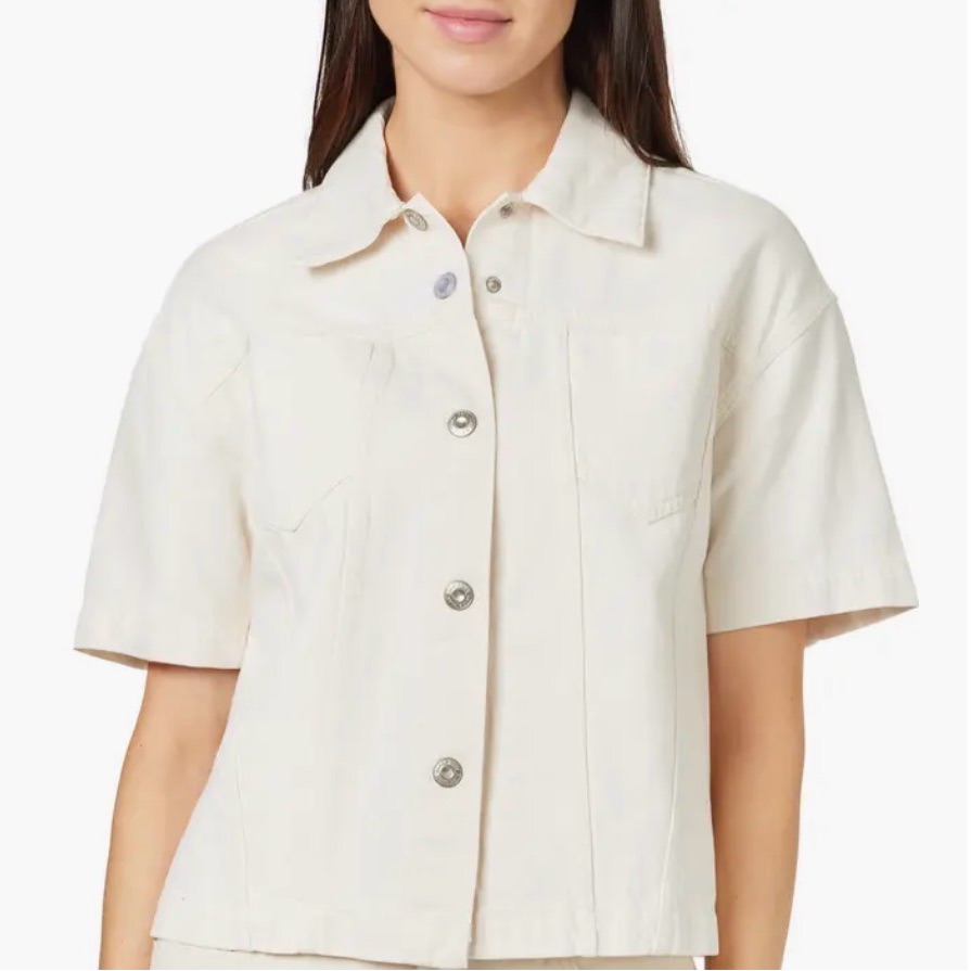 Habitual Cream Denim Oversize Short Sleeve Jacket W Full Gold Snap Closure Nwt